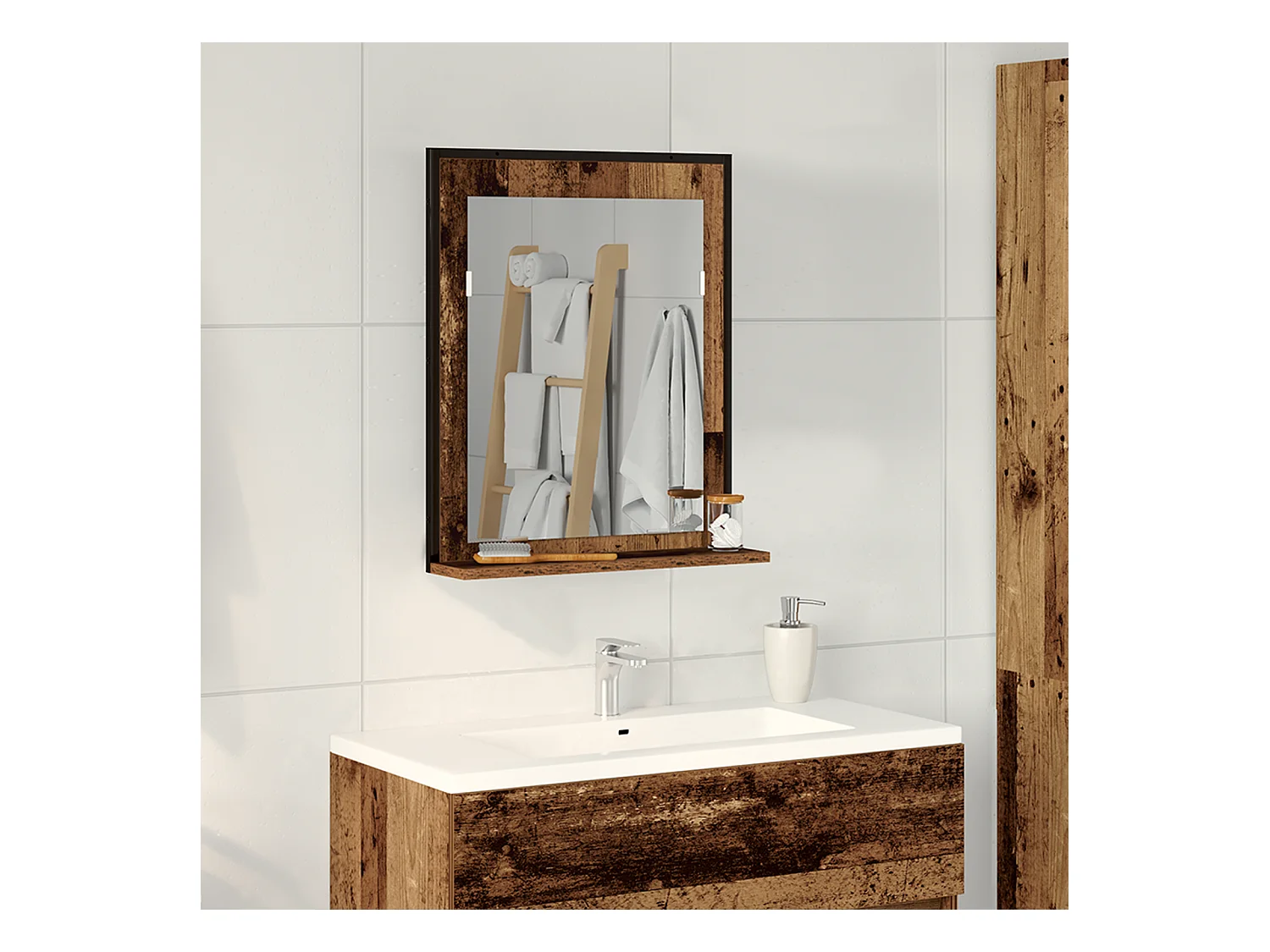 Miroir de Salle de Bain en Bois Vieilli 50x12x60 cm en Bois Reconstitué