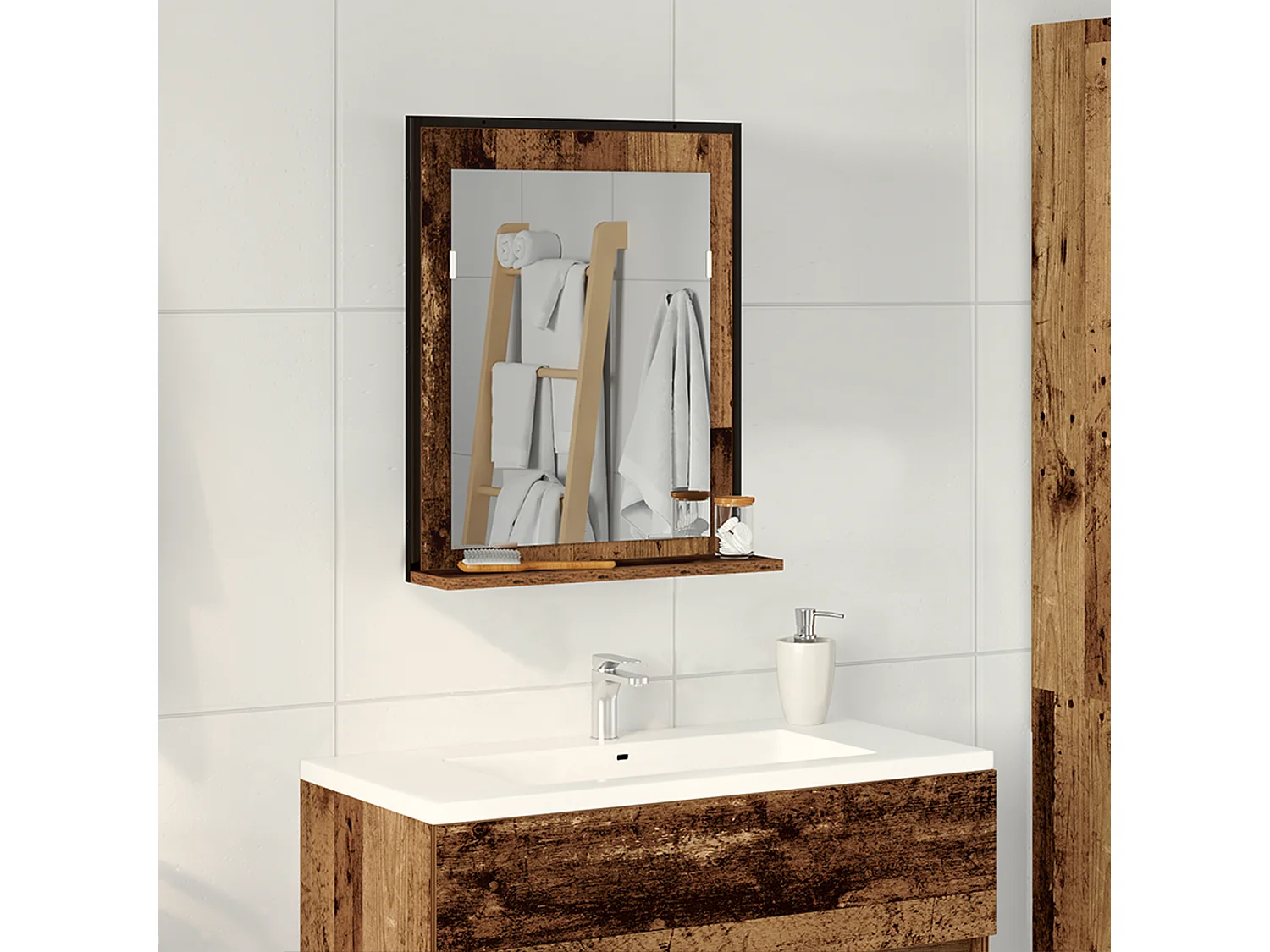 Miroir de Salle de Bain en Bois Vieilli 50x12x60 cm en Bois Reconstitué