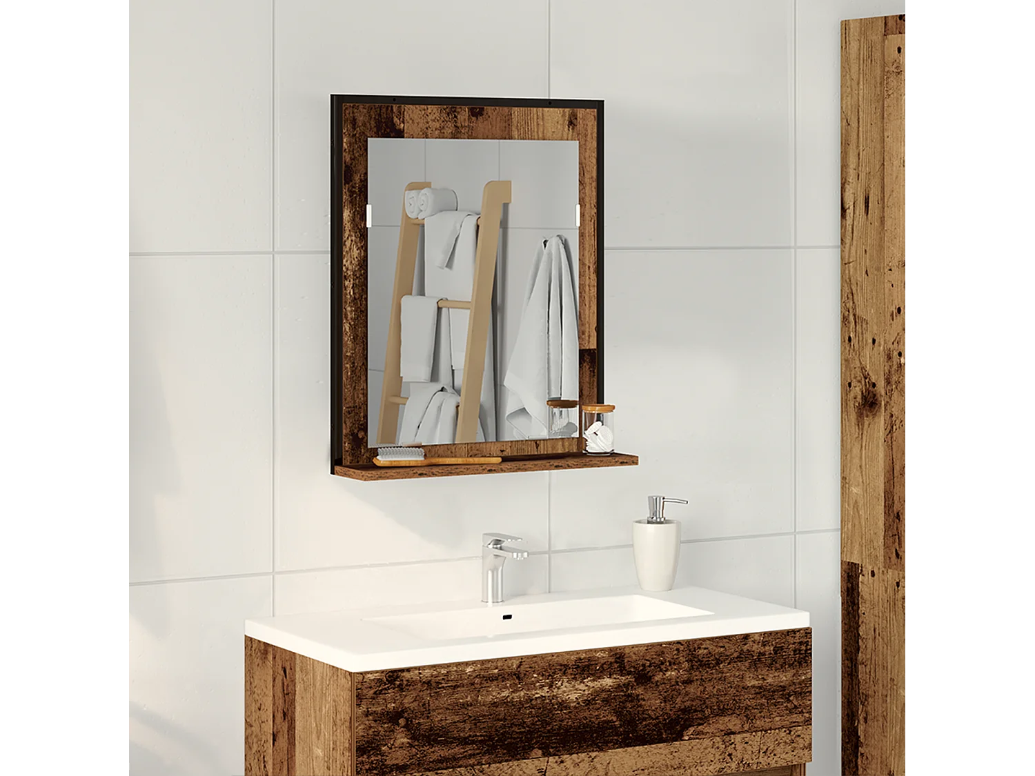 Miroir de Salle de Bain en Bois Vieilli 50x12x60 cm en Bois Reconstitué