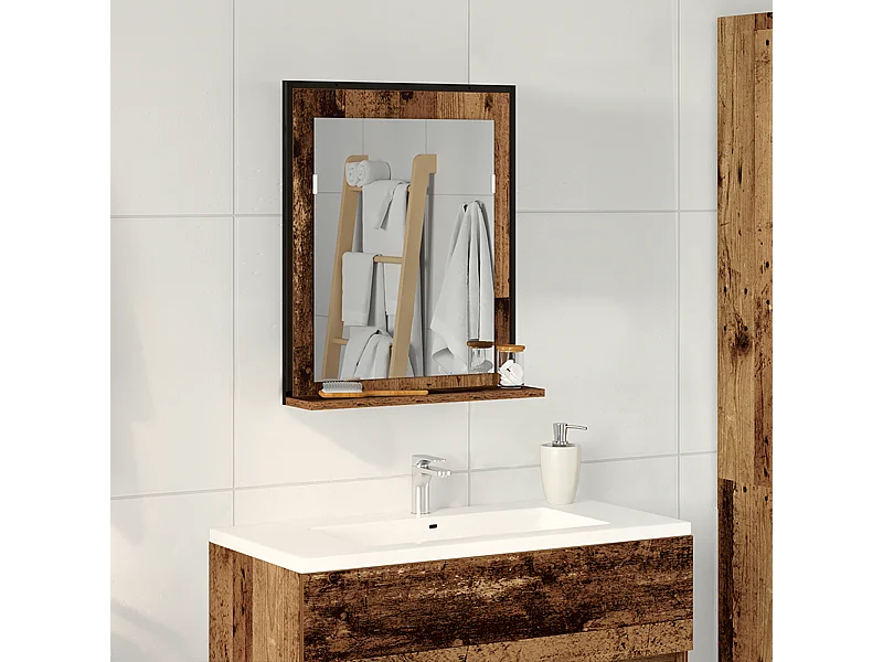 Miroir de Salle de Bain en Bois Vieilli 50x12x60 cm en Bois Reconstitué