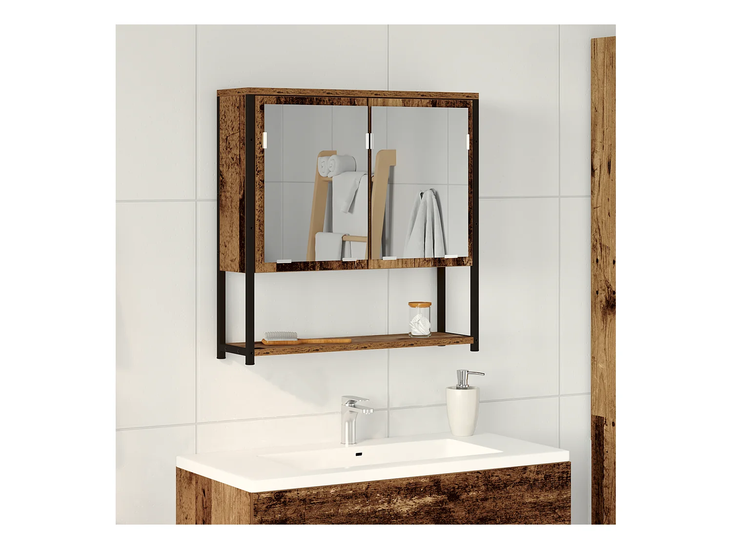 Cabinet de miroir de salle de bain en bois vieux 60x16x60 cm en bois reconstitué