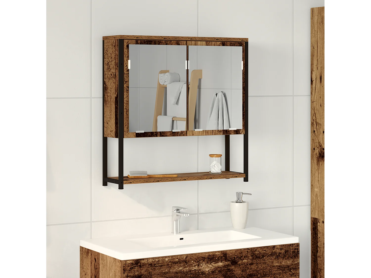 Badkamerspiegelkast in oud hout 60x16x60 cm in gereconstrueerd hout