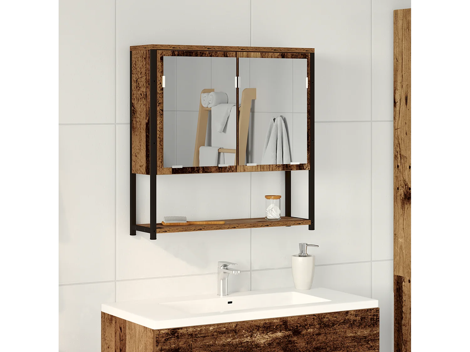 Badkamerspiegelkast in oud hout 60x16x60 cm in gereconstrueerd hout