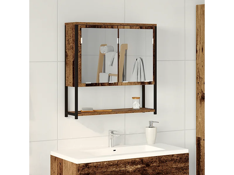 Cabinet de miroir de salle de bain en bois vieux 60x16x60 cm en bois reconstitué