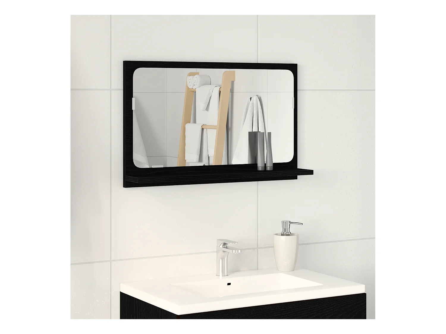 Espejo de baño de roble negro 60x10,5x37 cm en madera reconstituida