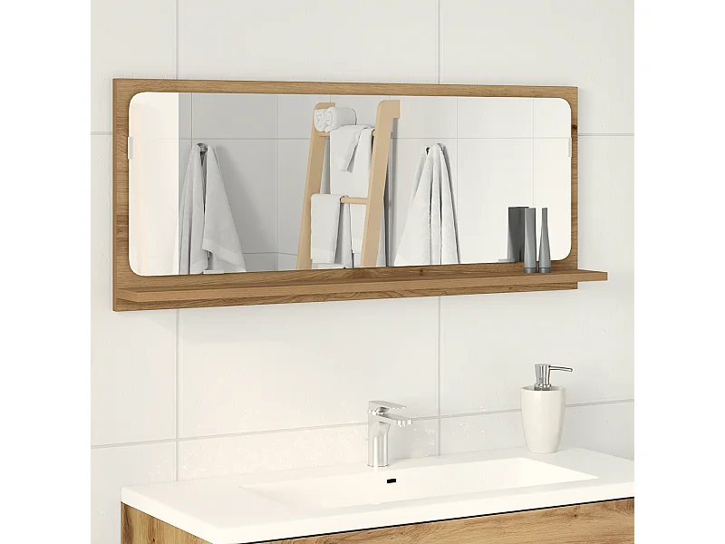 Specchio da bagno in rovere fatto a mano 90x10,5x37 cm in legno ingegnerizzato