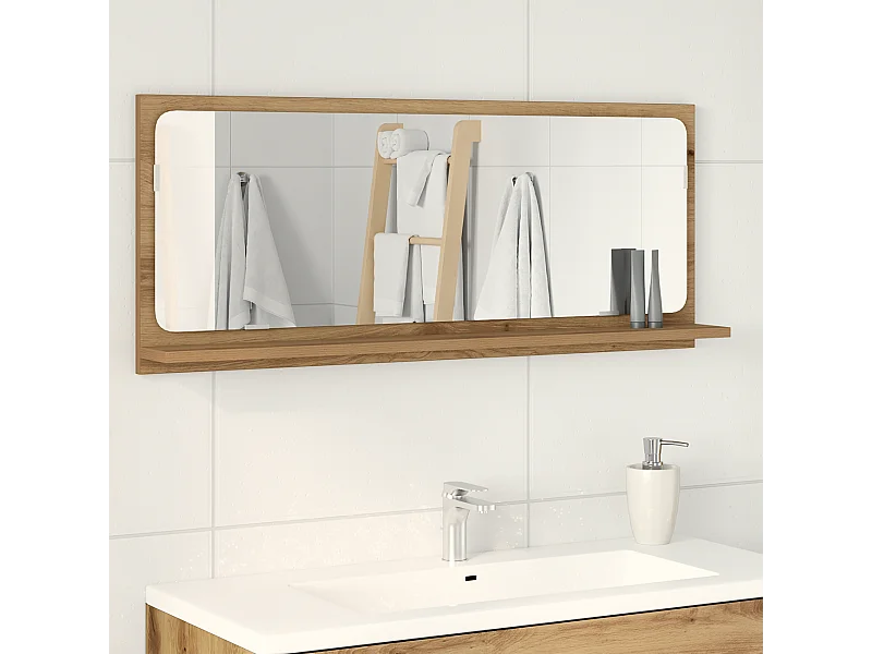 Miroir de salle de bain en chêne artisanal 90x10,5x37 cm en bois d'ingénierie