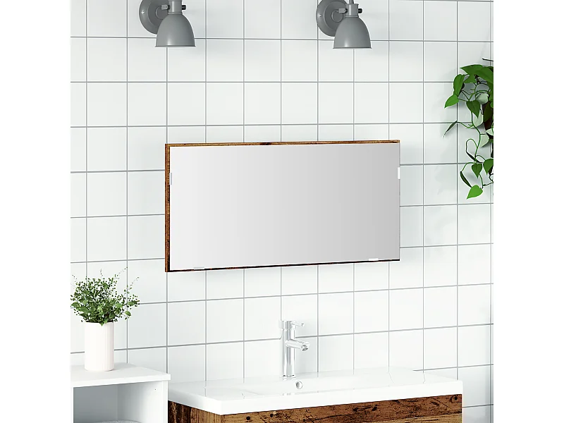 Meuble de salle de bain avec miroir et lumière LED en vieux bois 80x37 cm