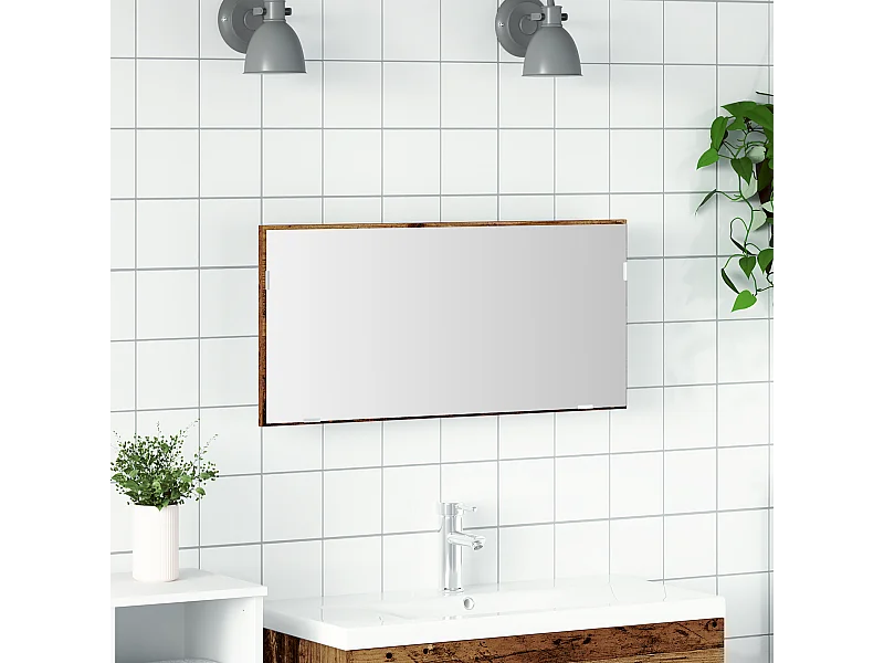 Meuble de salle de bain avec miroir et lumière LED en vieux bois 80x37 cm