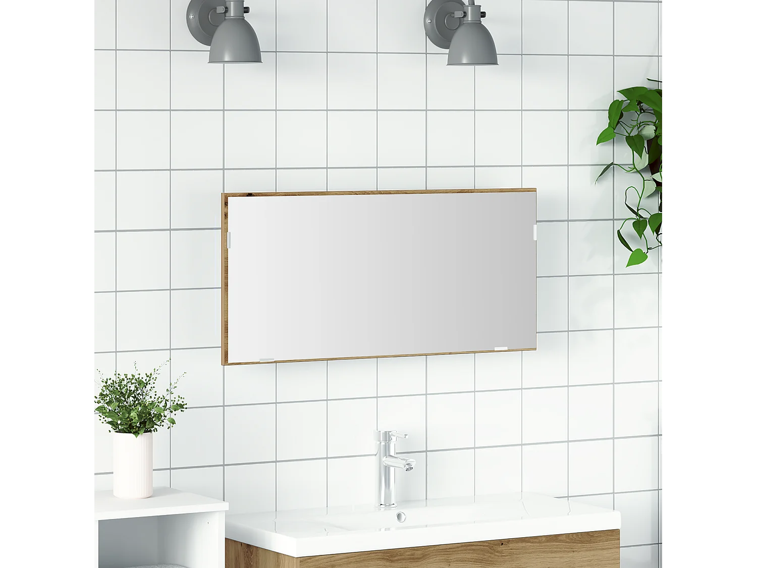 Armoire Miroir de Salle de Bain avec Lumière LED Chêne Artisan 80x37 cm