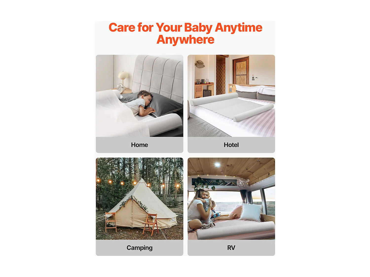 Grade de Berço, SucceBuy 132 cm - Conjunto de 2 Grades Infláveis para Berço, Barreira de Segurança com Aba, para Camas Infantis