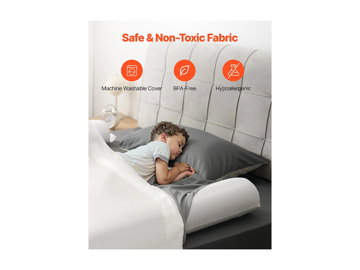 Tour de Lit, SucceBuy 132 cm - Lot de 2 Pare-Chocs de Lit Gonflables pour Tout-Petits, Barrière de Sécurité avec Rabat, pour Lits d'Enfants