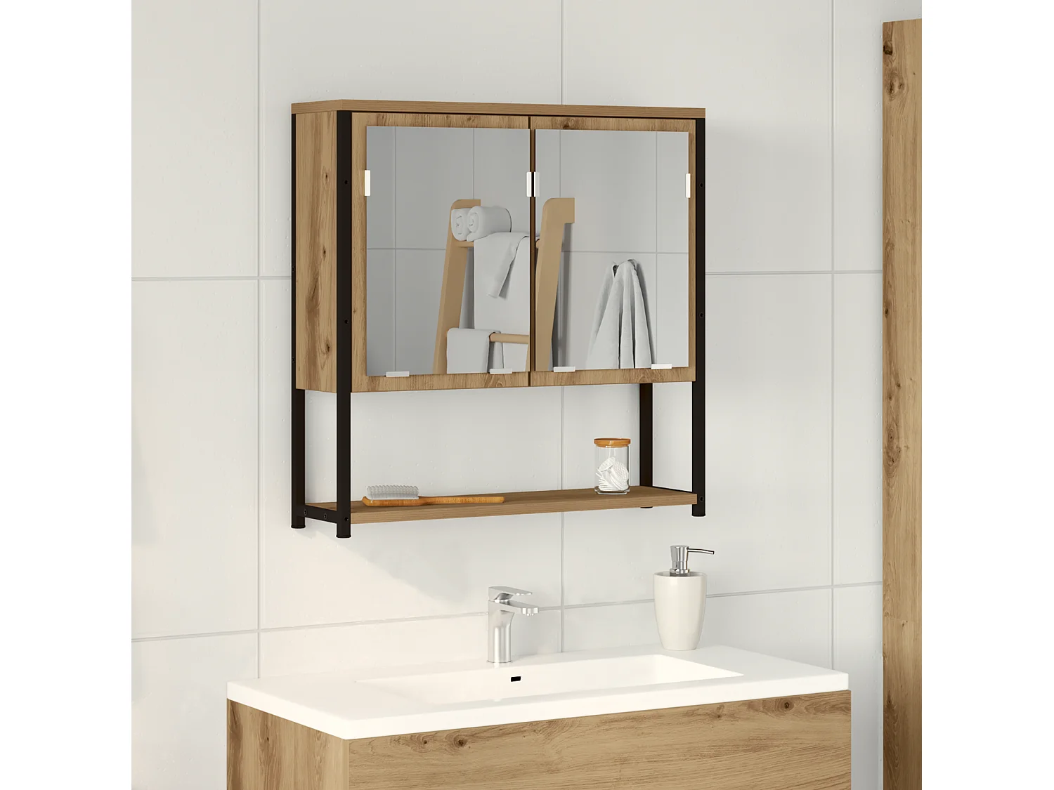 Armoire à miroir de salle de bain Chêne artisanal 60x16x60 cm Bois d'ingénierie