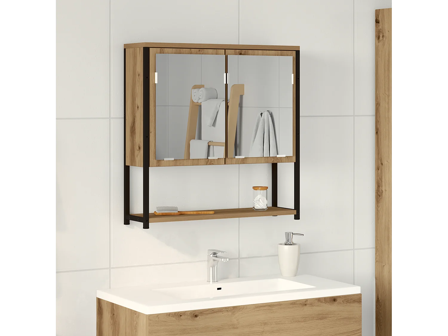 Armoire à miroir de salle de bain Chêne artisanal 60x16x60 cm Bois d'ingénierie