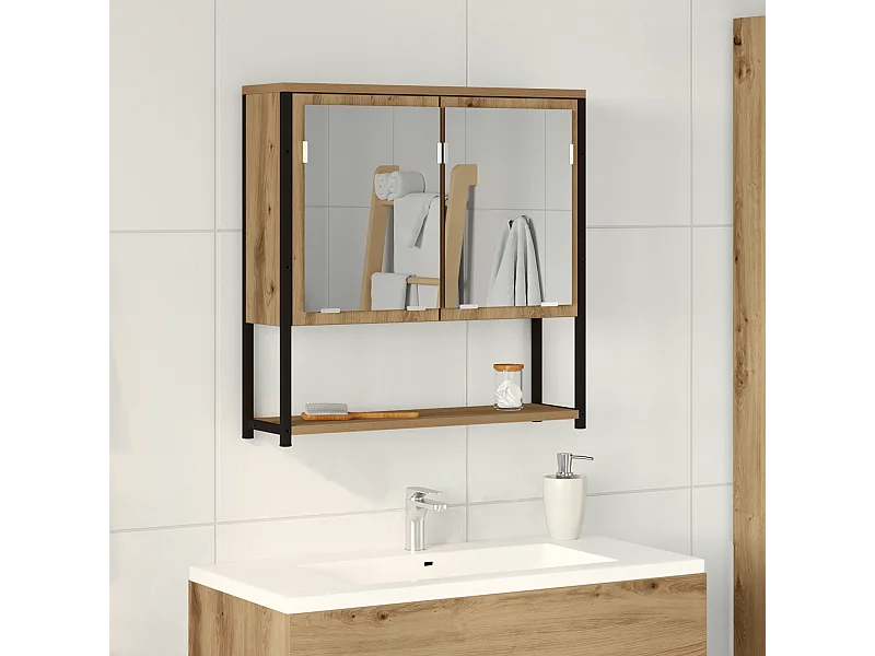 Armoire à miroir de salle de bain Chêne artisanal 60x16x60 cm Bois d'ingénierie