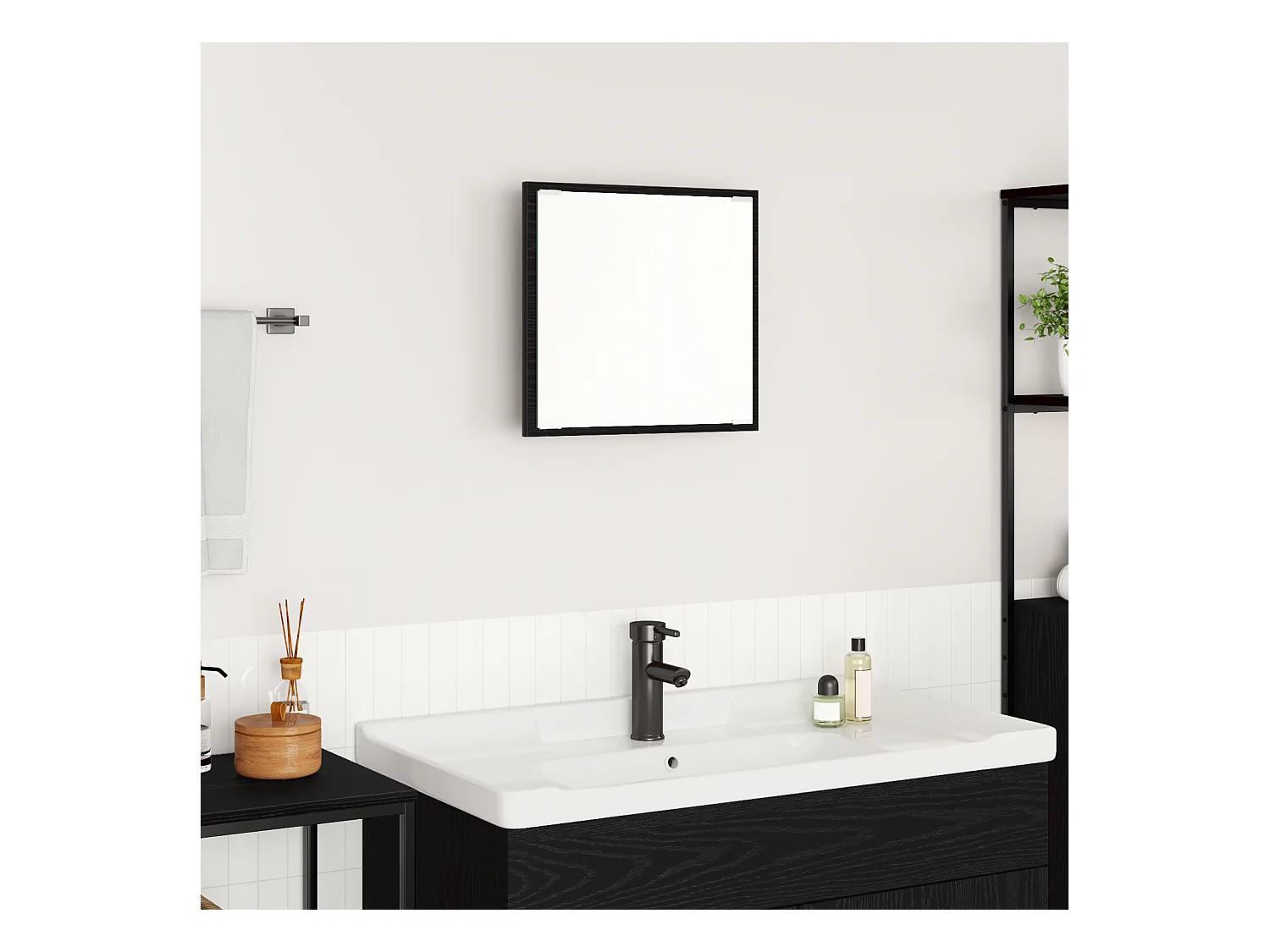 Miroir de salle de bain LED Chêne Noir 40x8.5x37 cm