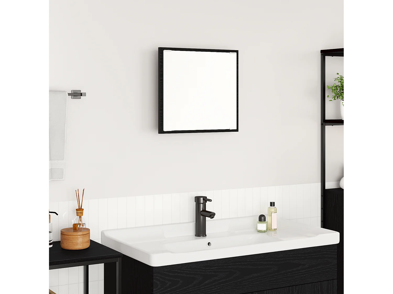 Specchio da bagno a LED in rovere nero 40x8,5x37 cm