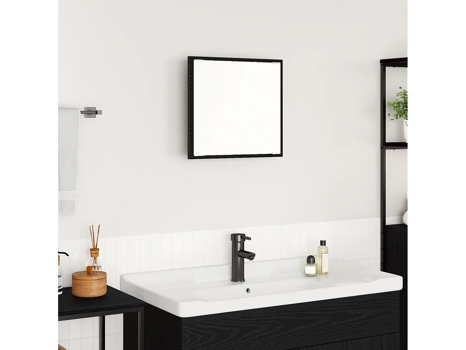 Zwarte eiken LED badkamerspiegel 40x8,5x37 cm