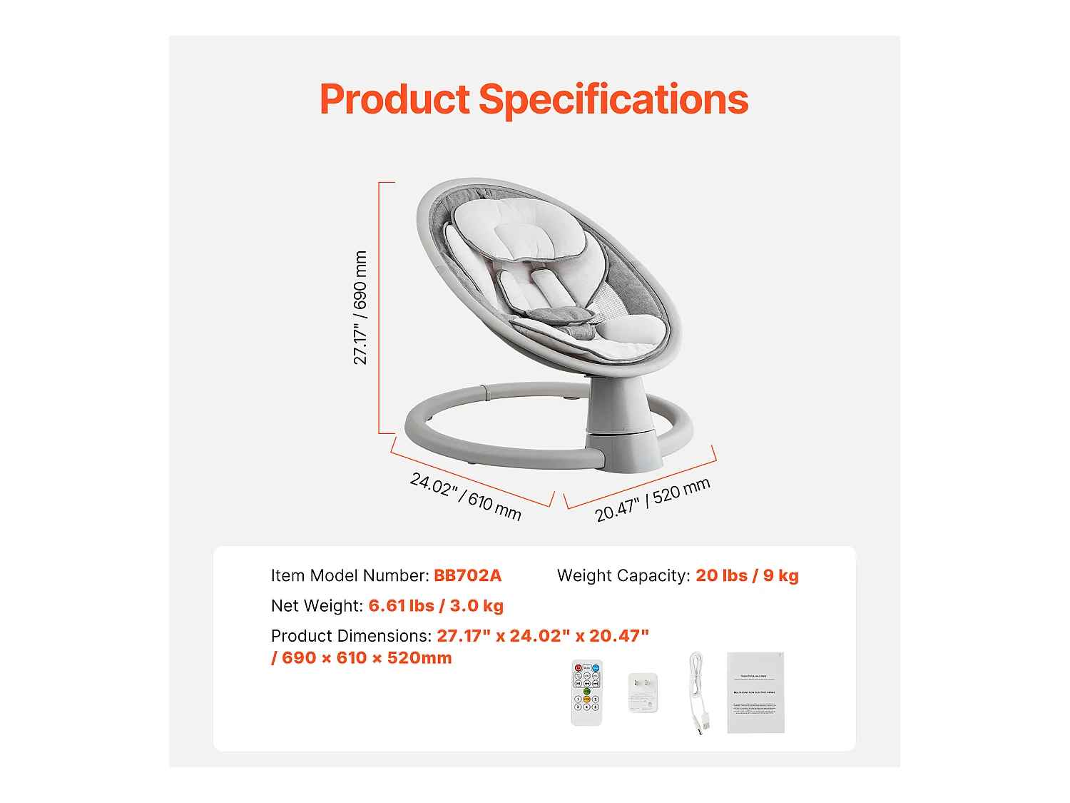 Transat Bébé Électrique, SucceBuy Balançoire pour Bébé pour Nourrissons 5 Vitesses Télécommande Bluetooth Berceuses Coussin