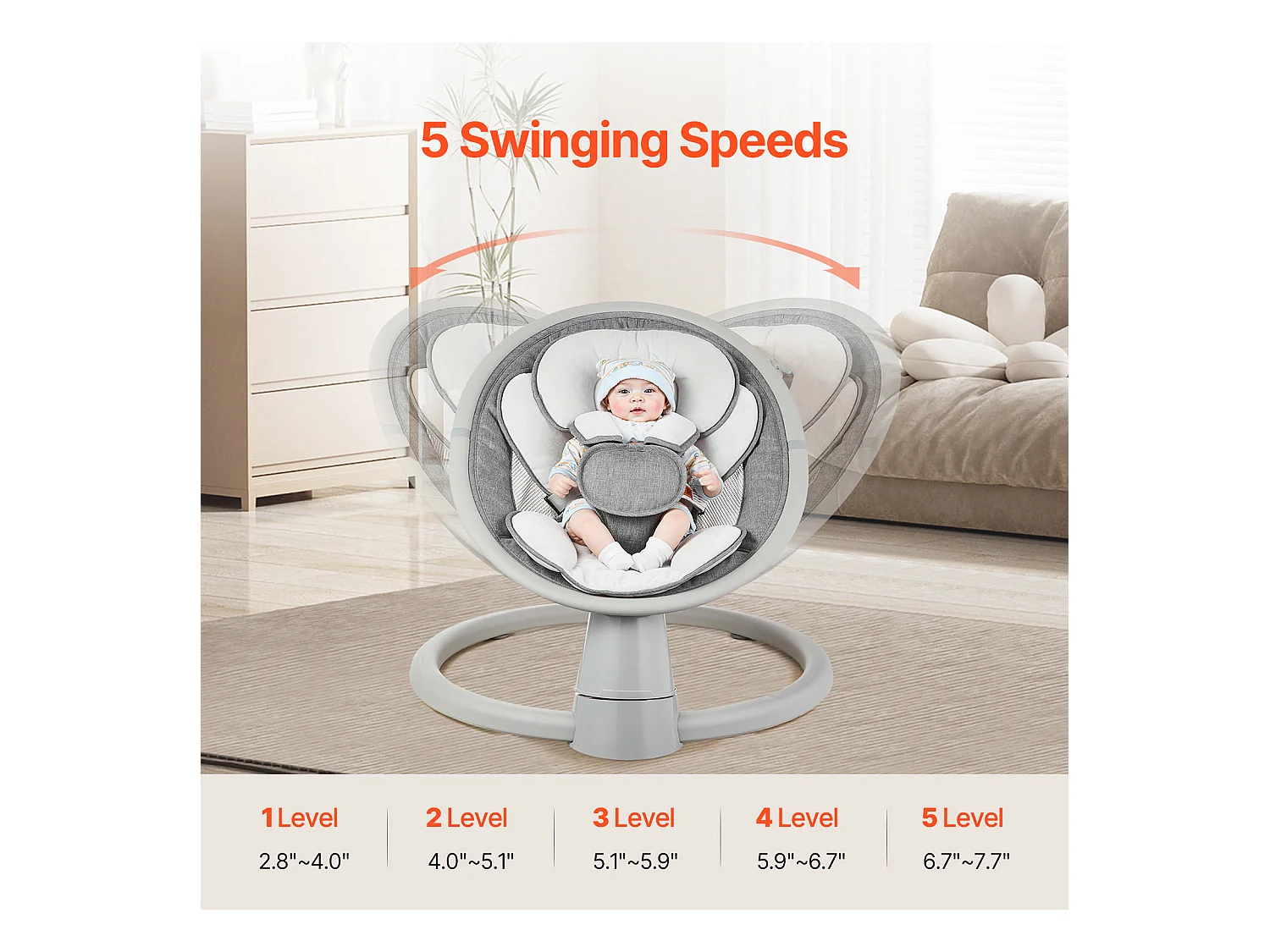 Transat Bébé Électrique, SucceBuy Balançoire pour Bébé pour Nourrissons 5 Vitesses Télécommande Bluetooth Berceuses Coussin