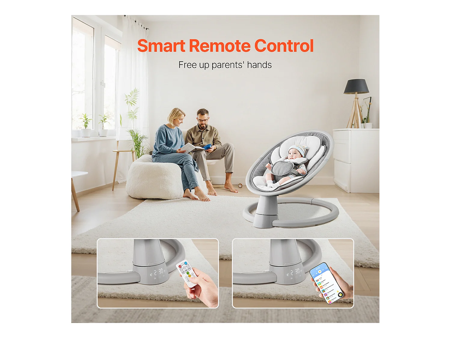 Transat Bébé Électrique, SucceBuy Balançoire pour Bébé pour Nourrissons 5 Vitesses Télécommande Bluetooth Berceuses Coussin