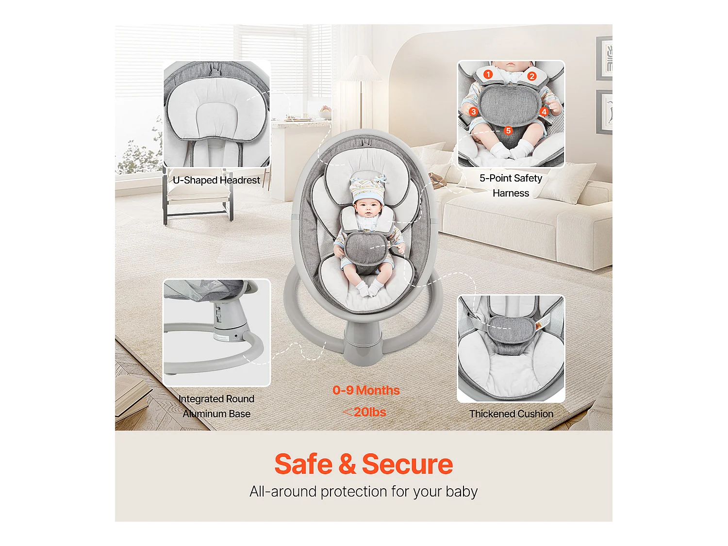 Transat Bébé Électrique, SucceBuy Balançoire pour Bébé pour Nourrissons 5 Vitesses Télécommande Bluetooth Berceuses Coussin