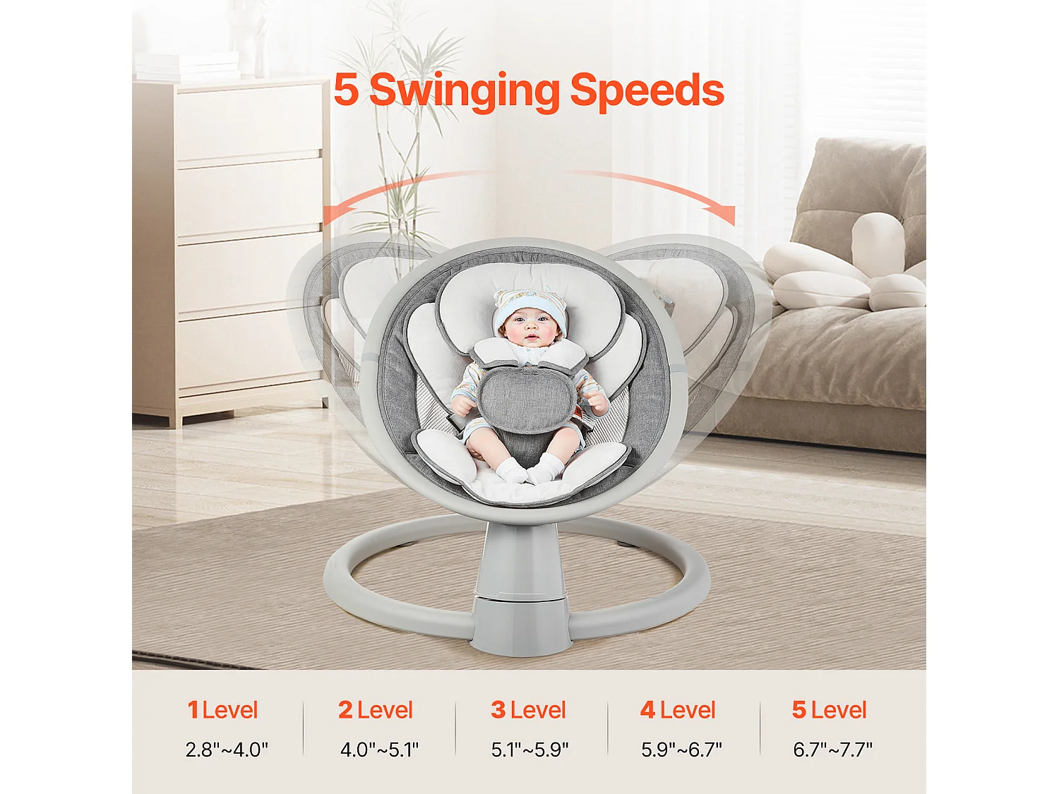 Elektrische Babywieg, SucceBuy Baby-schommel voor zuigelingen met 5 snelheden, Bluetooth-bediening, Slaapliedjes en Kussentje