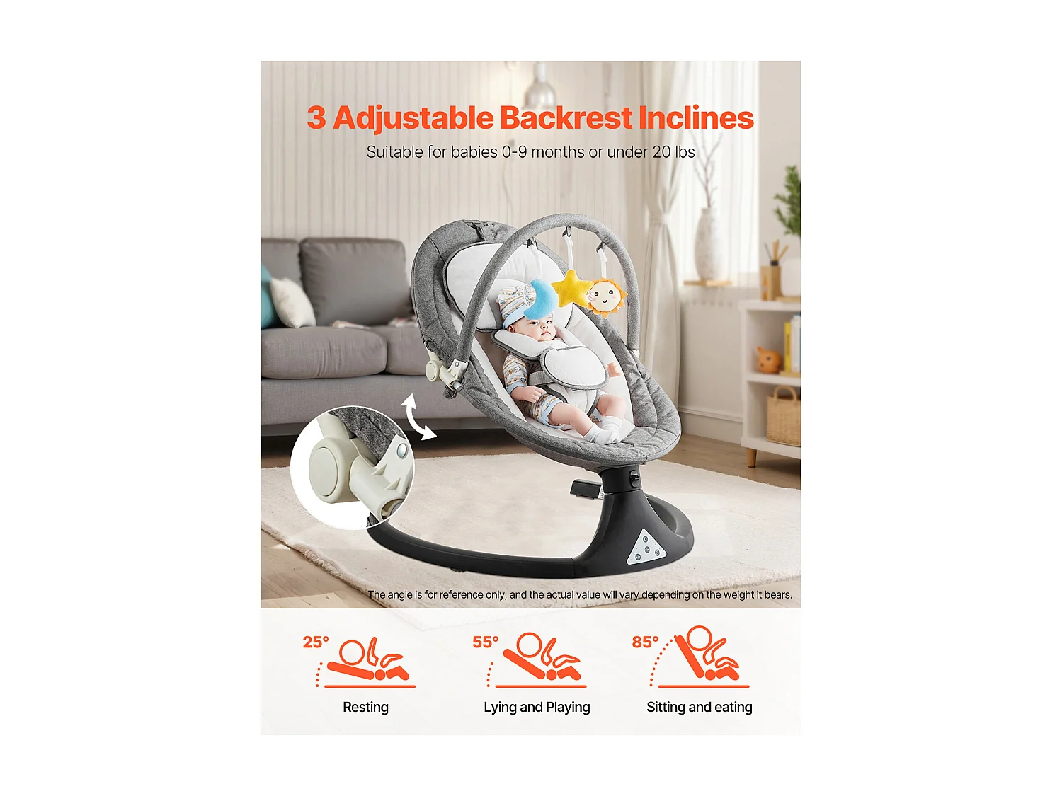 Dondolo Elettrico per Neonati, SucceBuy Altalena per Neonati con 5 Velocità, 3 Posizioni di Seduta e Barra Giochi con Telecomando