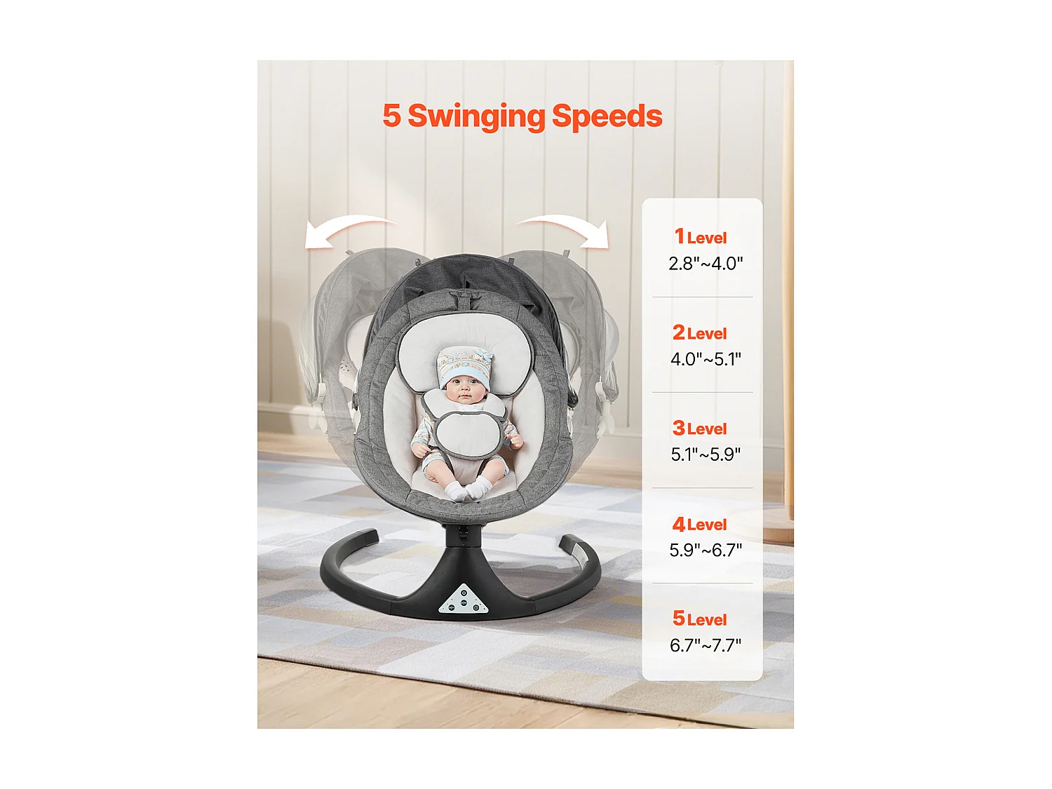 Dondolo Elettrico per Neonati, SucceBuy Altalena per Neonati con 5 Velocità, 3 Posizioni di Seduta e Barra Giochi con Telecomando