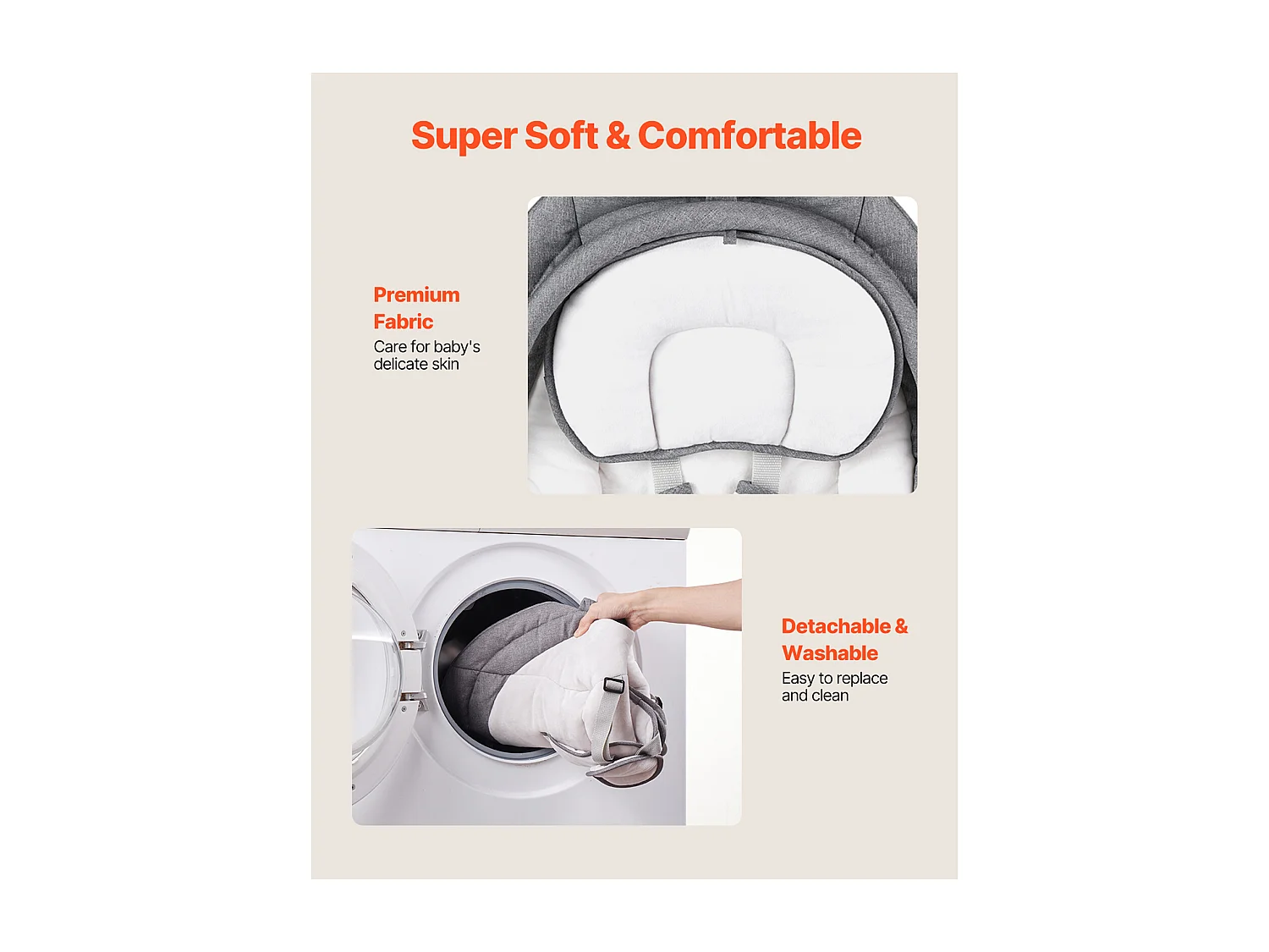 Dondolo Elettrico per Neonati, SucceBuy Altalena per Neonati con 5 Velocità, 3 Posizioni di Seduta e Barra Giochi con Telecomando