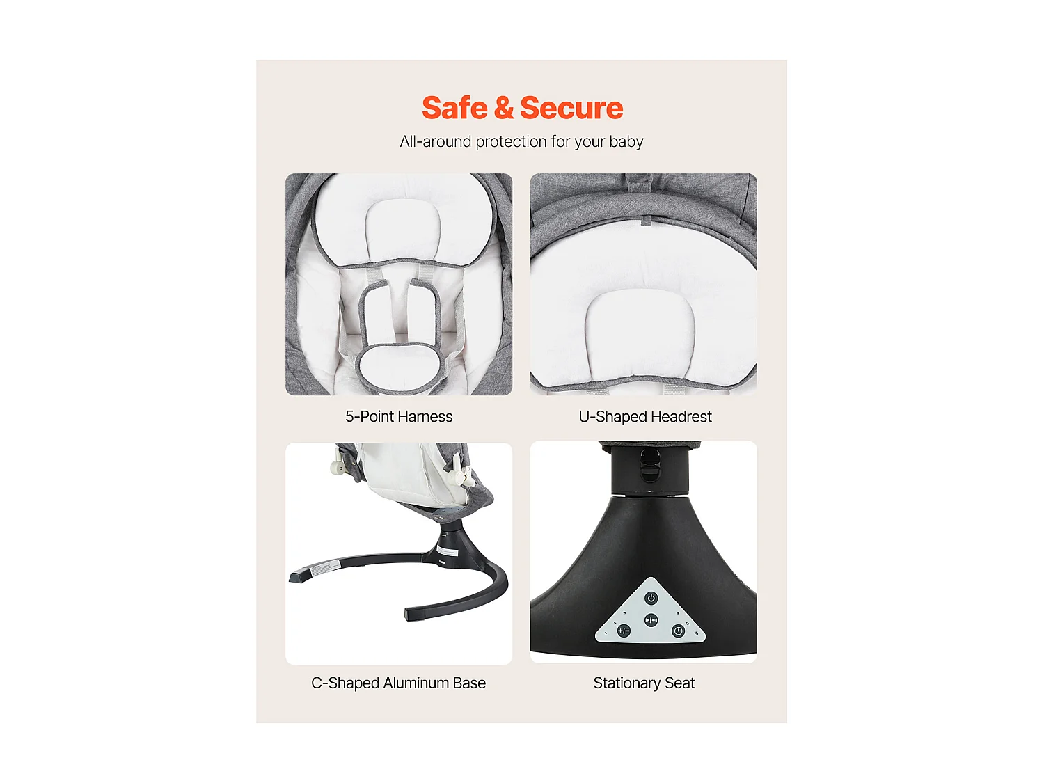 Dondolo Elettrico per Neonati, SucceBuy Altalena per Neonati con 5 Velocità, 3 Posizioni di Seduta e Barra Giochi con Telecomando