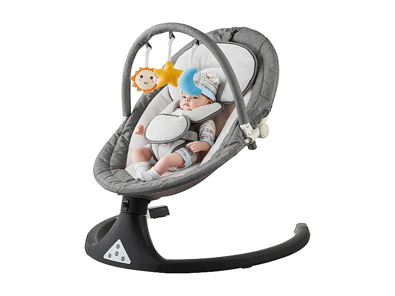 Dondolo Elettrico per Neonati, SucceBuy Altalena per Neonati con 5 Velocità, 3 Posizioni di Seduta e Barra Giochi con Telecomando