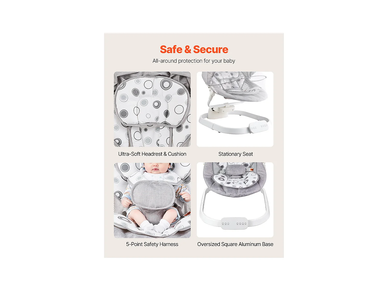 Transat Bébé Électrique, SucceBuy Balançoire pour Bébé pour Nourrissons 3 Vitesses 3 Positions de Siège Télécommande Bluetooth