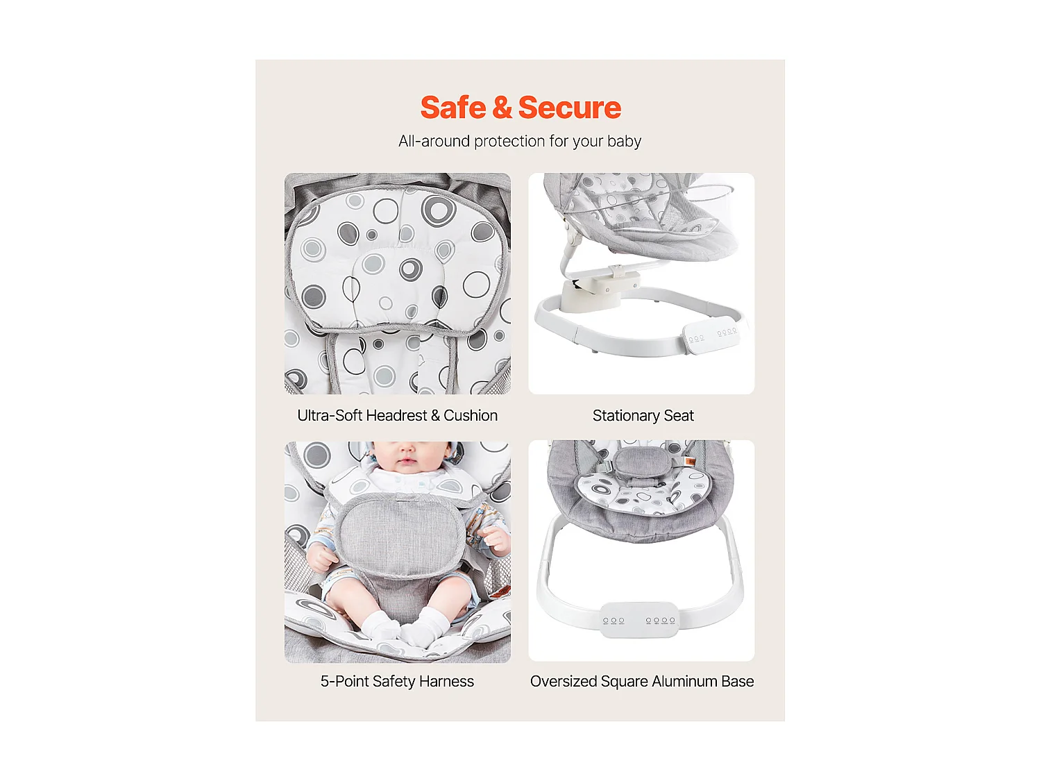 Transat Bébé Électrique, SucceBuy Balançoire pour Bébé pour Nourrissons 3 Vitesses 3 Positions de Siège Télécommande Bluetooth