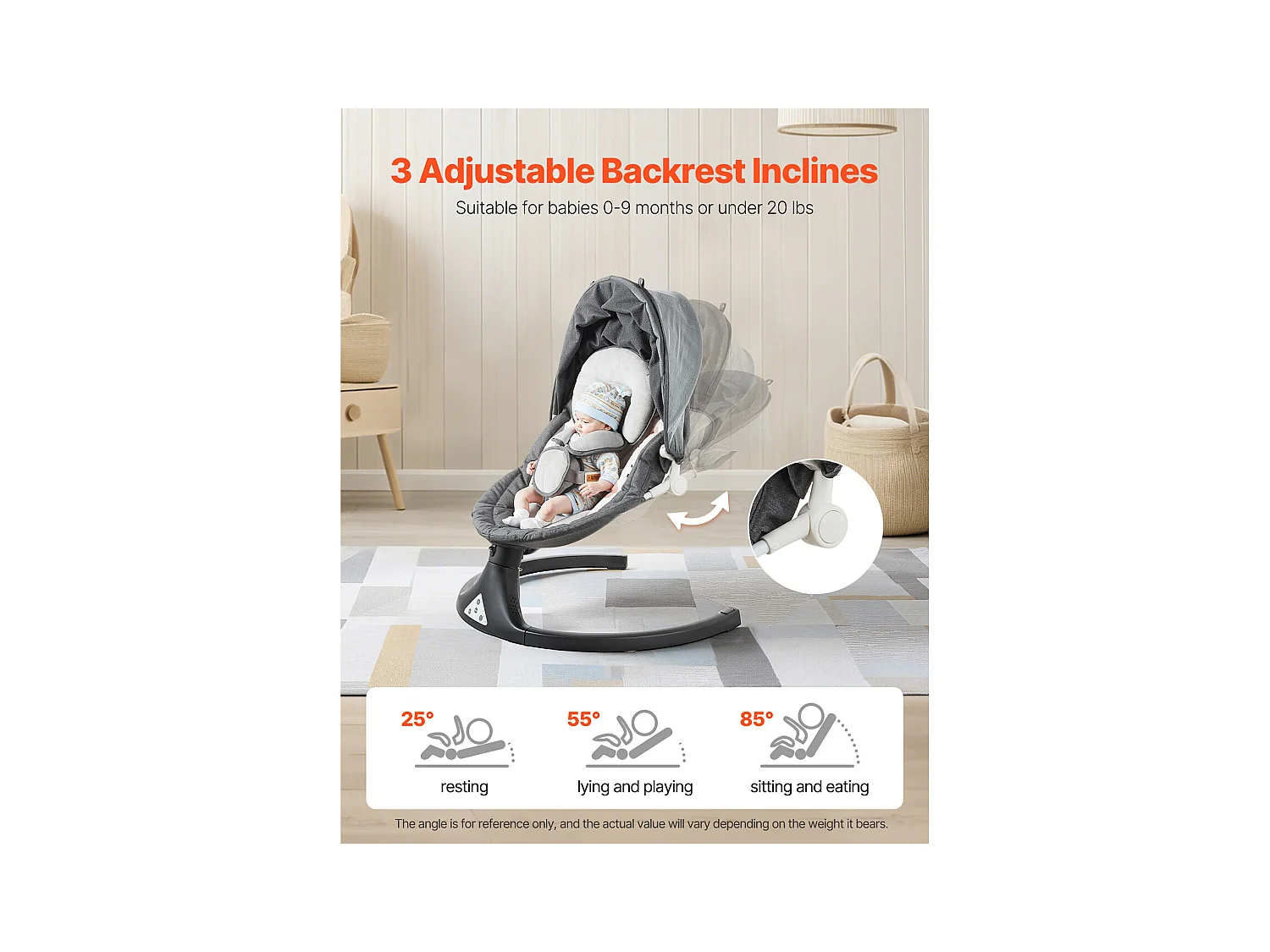 Elektrische Babywieg, SucceBuy Baby-schommel voor zuigelingen met 5 snelheden, 3 zitposities en Bluetooth-afstandsbediening