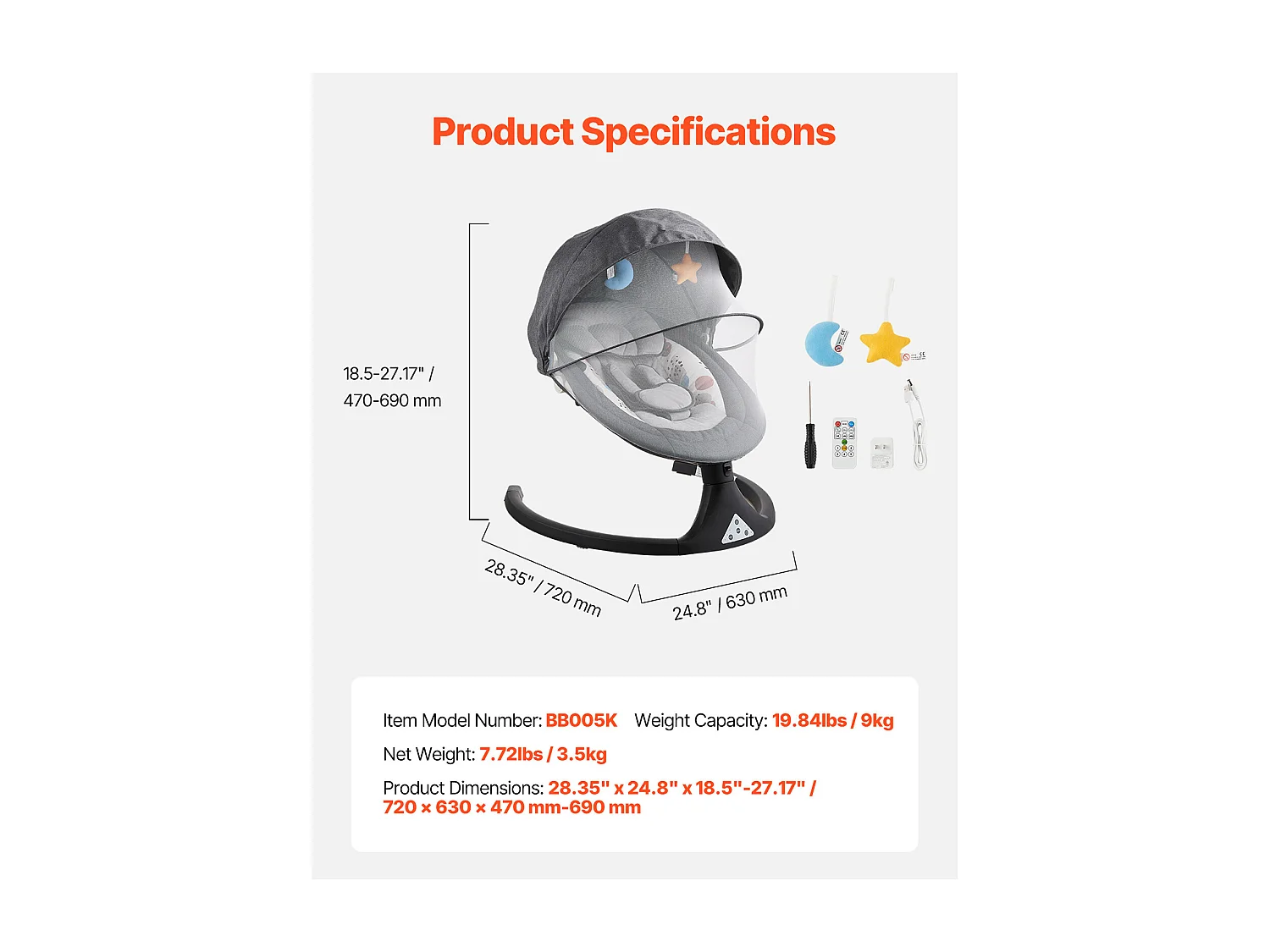 Elektrische Babywieg, SucceBuy Baby-schommel voor zuigelingen met 5 snelheden, 3 zitposities en Bluetooth-afstandsbediening