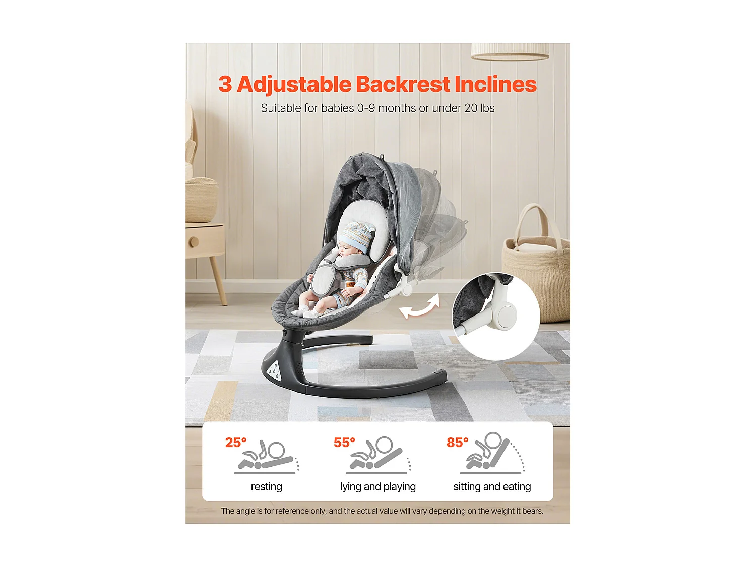 Elektrische Babywieg, SucceBuy Baby-schommel voor zuigelingen met 5 snelheden, 3 zitposities en Bluetooth-afstandsbediening