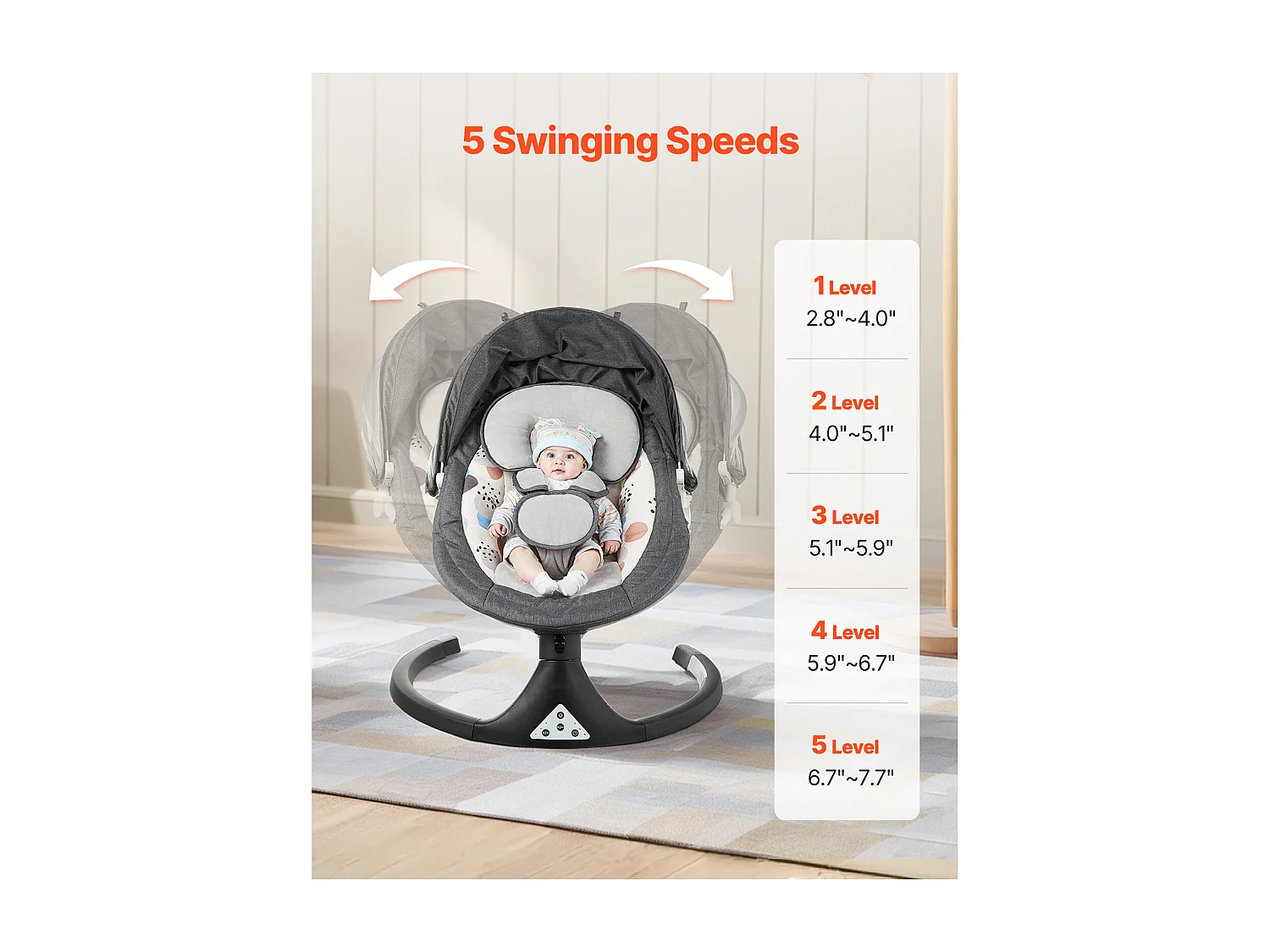 Elektrische Babywieg, SucceBuy Baby-schommel voor zuigelingen met 5 snelheden, 3 zitposities en Bluetooth-afstandsbediening