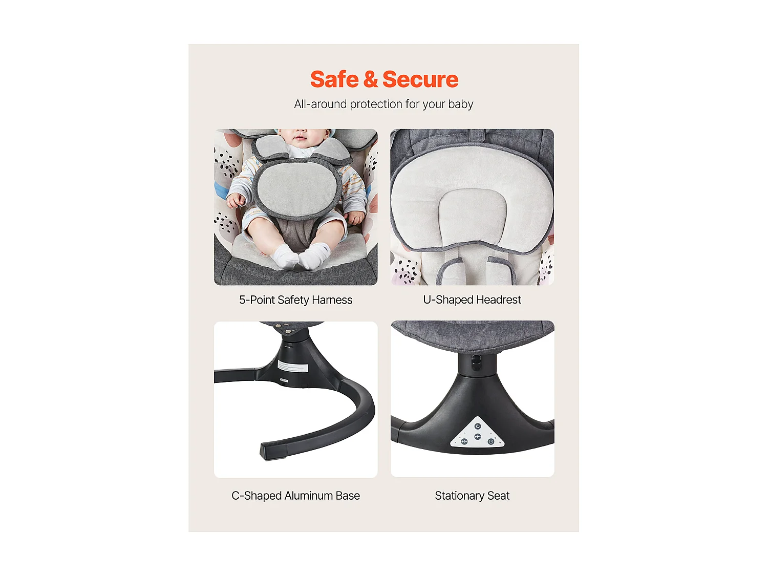 Elektrische Babywieg, SucceBuy Baby-schommel voor zuigelingen met 5 snelheden, 3 zitposities en Bluetooth-afstandsbediening