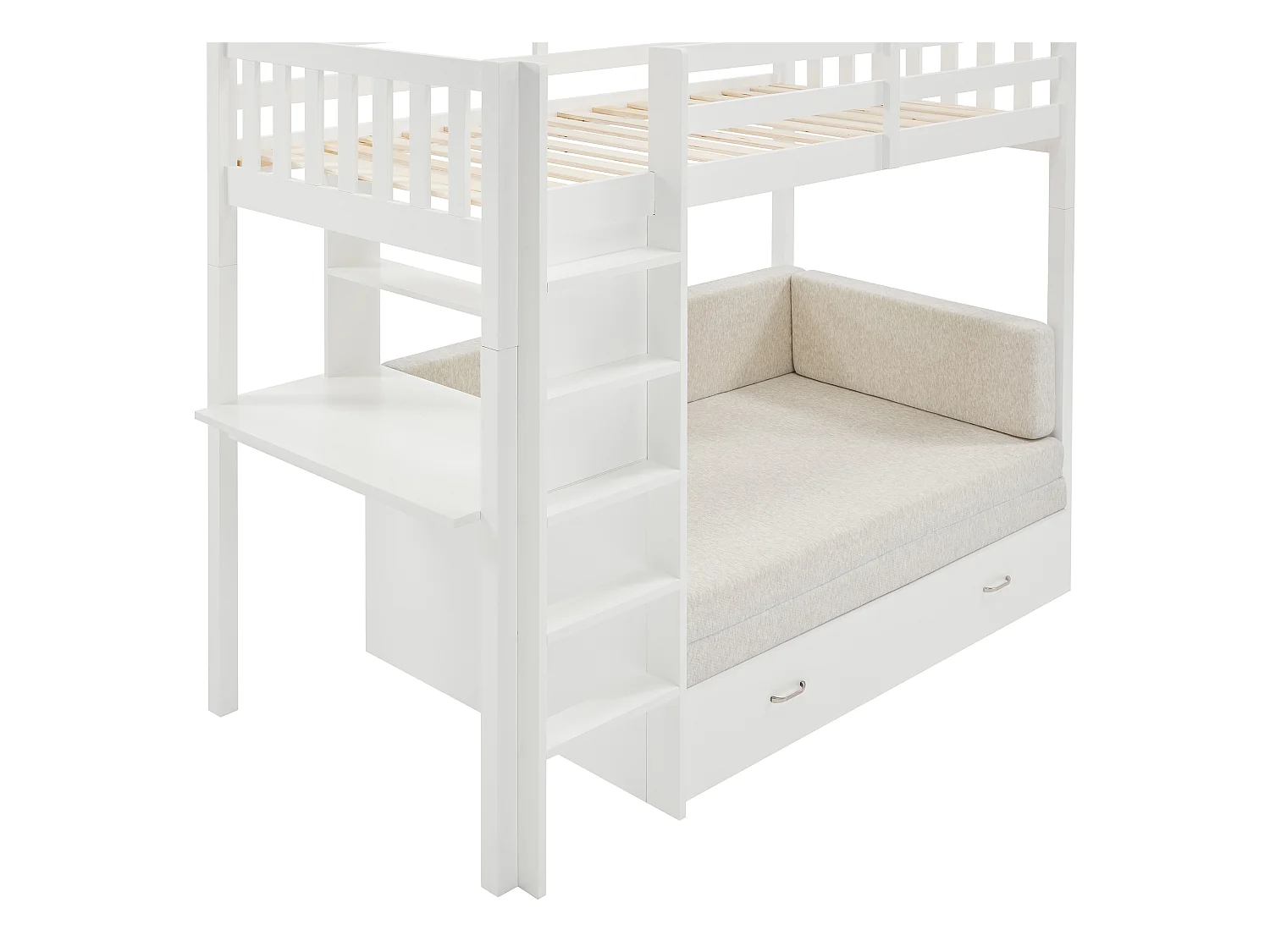 Hoogslaper 90 x 190 cm met slaapbank - Den en MDF - Wit + Matras - ORPELIA