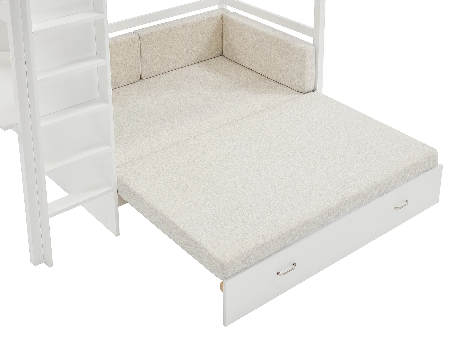 Hochbett mit Sofa mit Schlaffunktion + Matratze - 90 x 190 cm- Kiefernholz & MDF - Weiß - ORPELIA