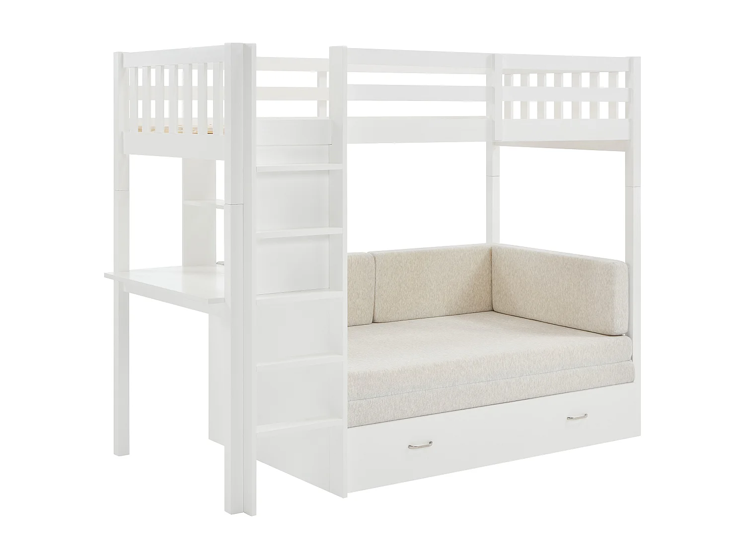 Hochbett mit Sofa mit Schlaffunktion + Matratze - 90 x 190 cm- Kiefernholz & MDF - Weiß - ORPELIA