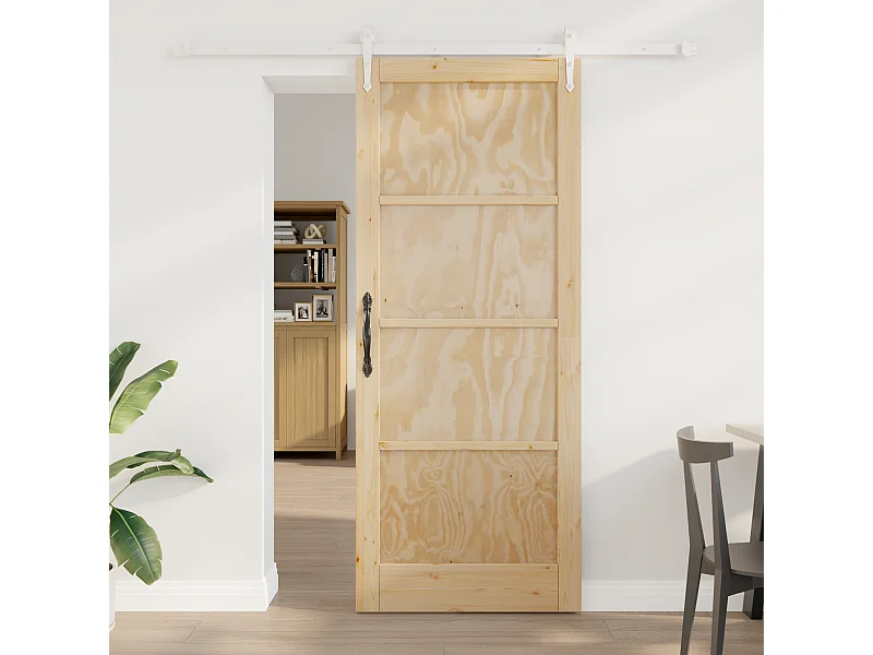 Porta scorrevole con ferramenta 86x211 cm in legno massello di pino