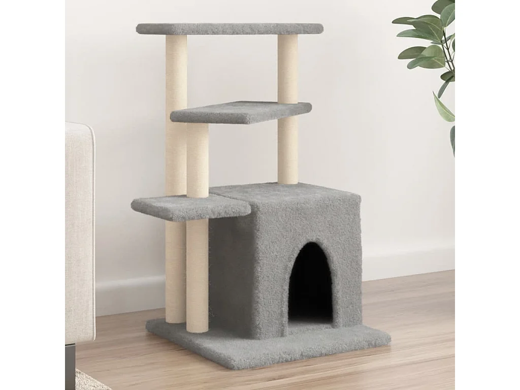 Árvore p/ gatos c/ postes arranhadores sisal 83,5cm cinza-claro