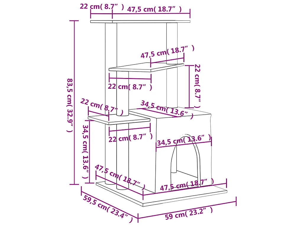 Arbre à chat avec griffoirs en sisal gris foncé 83,5 cm