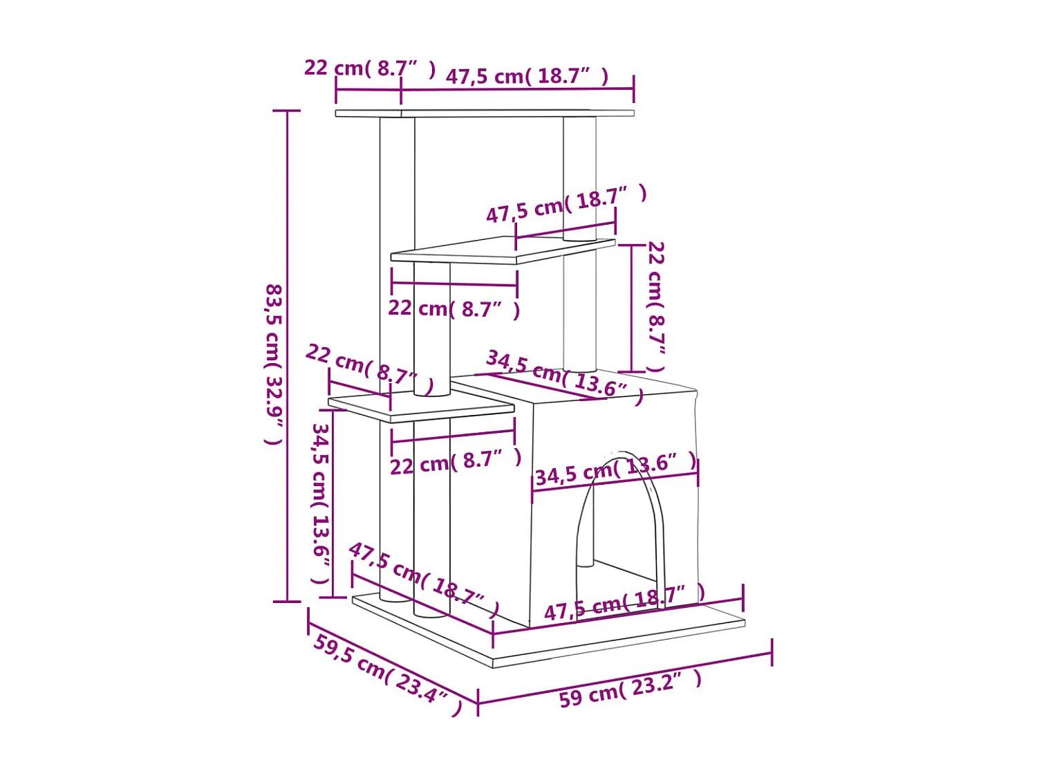 Arbre à chat avec griffoirs en sisal crème 83,5 cm