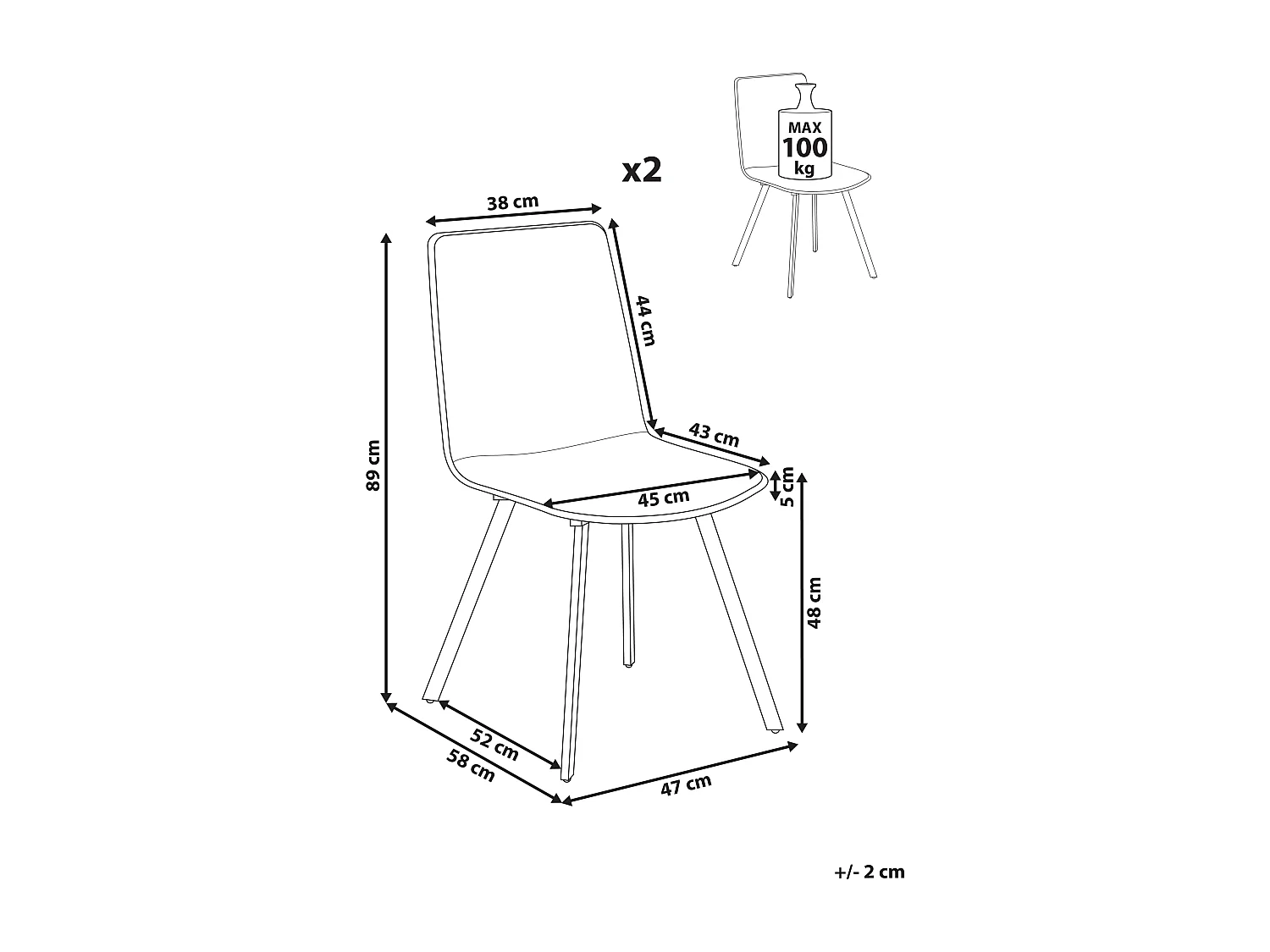 Lot de 2 chaises de salle à manger CARVER Tissu Beige