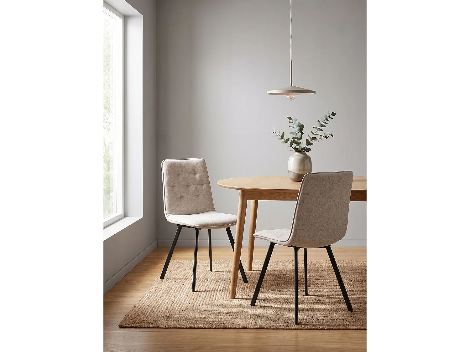 Lot de 2 chaises de salle à manger CARVER Tissu Beige