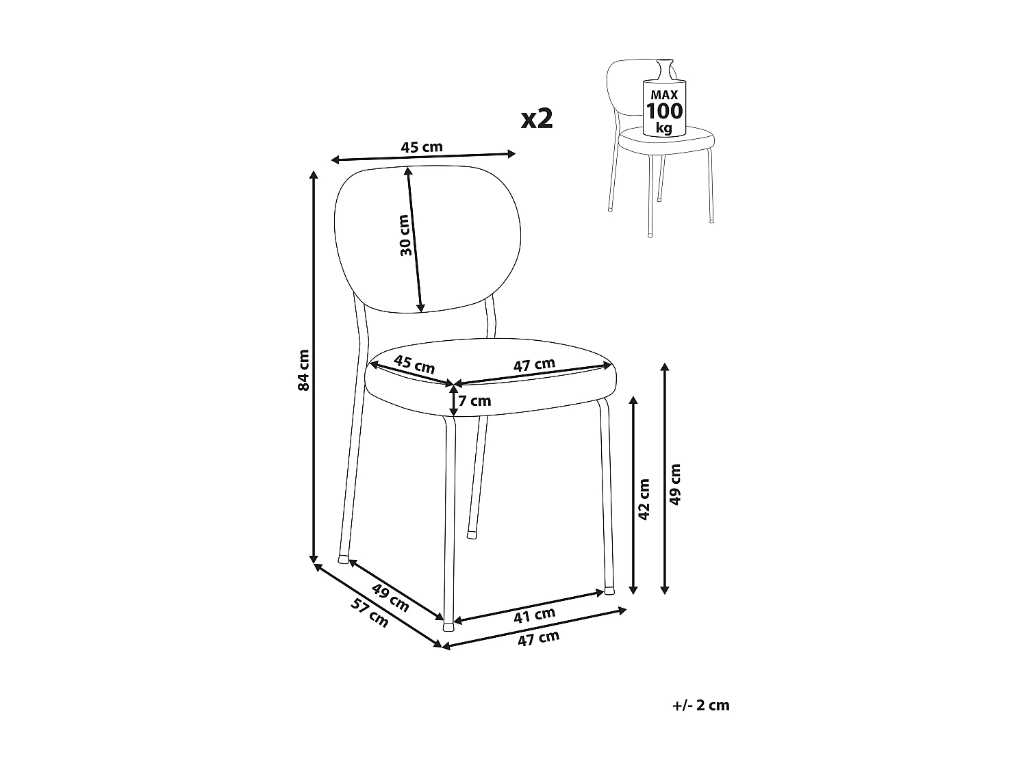 Lot de 2 chaises de salle à manger LOLETA Tissu Beige clair