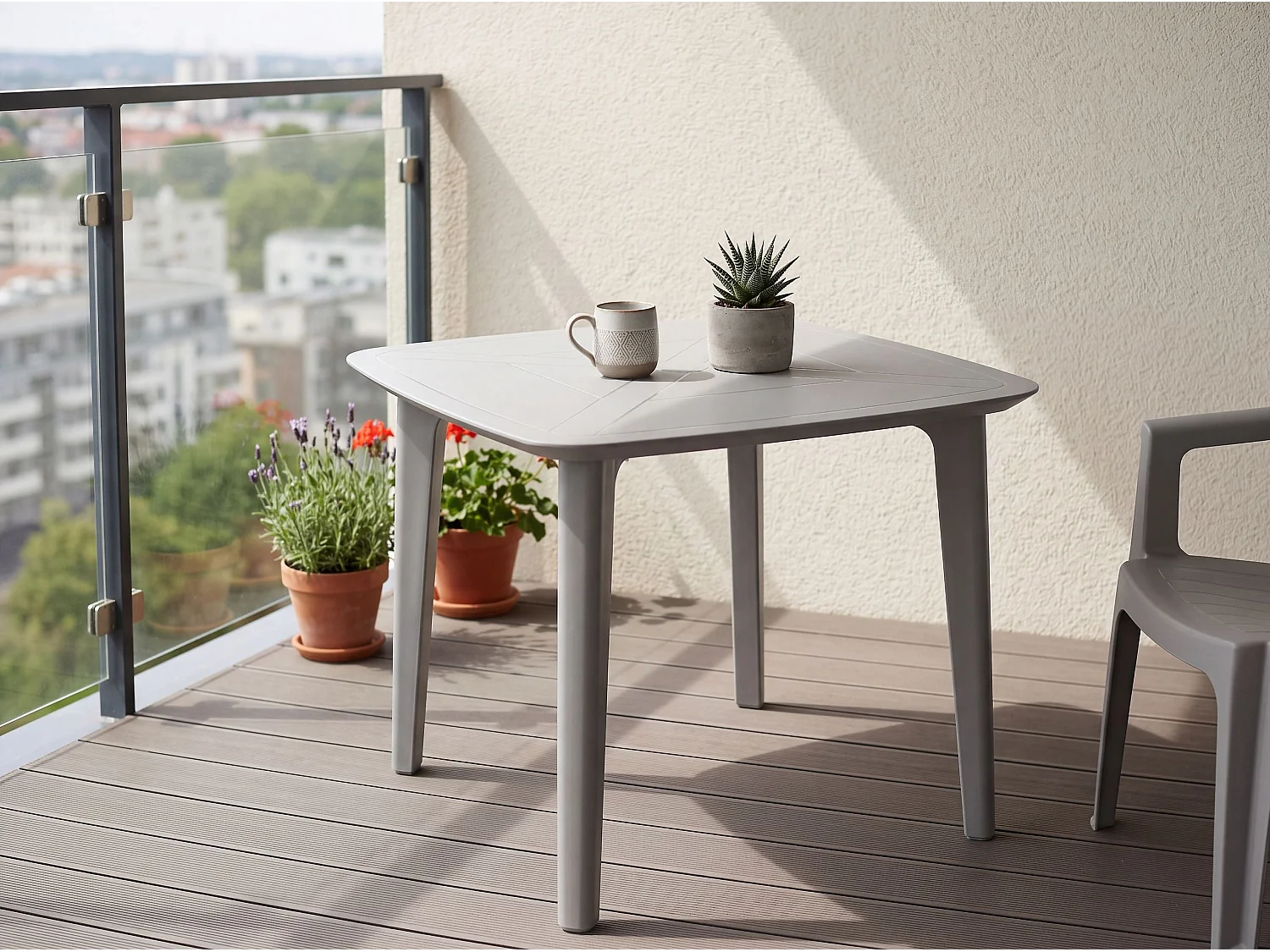 Table de salle à manger de jardin SORICO 86 cm 86 cm Gris